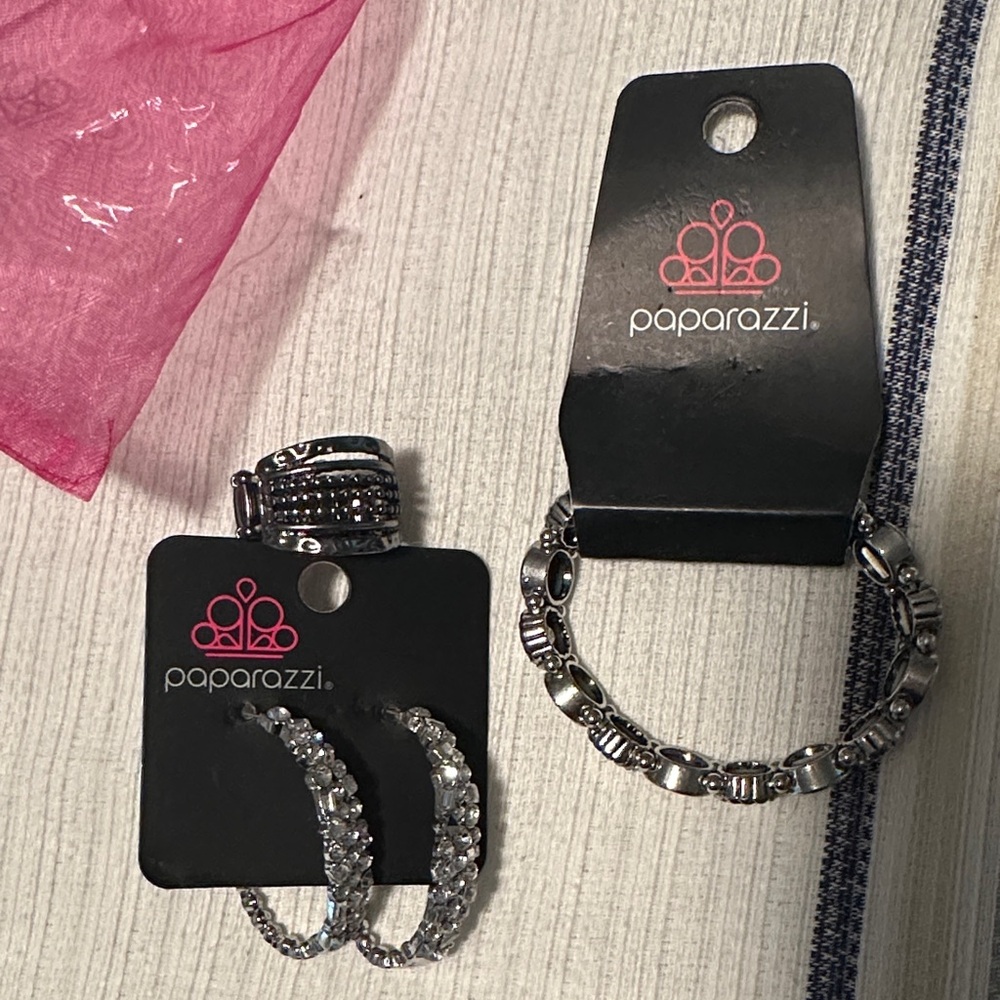 Paparazzi Silver Bracelet and Hoop Earrings Set